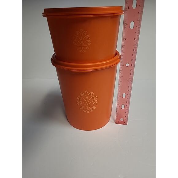 Tupperware Canister Set With Lids Orange Harvest Servalier Vintage Set of 2 - Picture 14 of 14